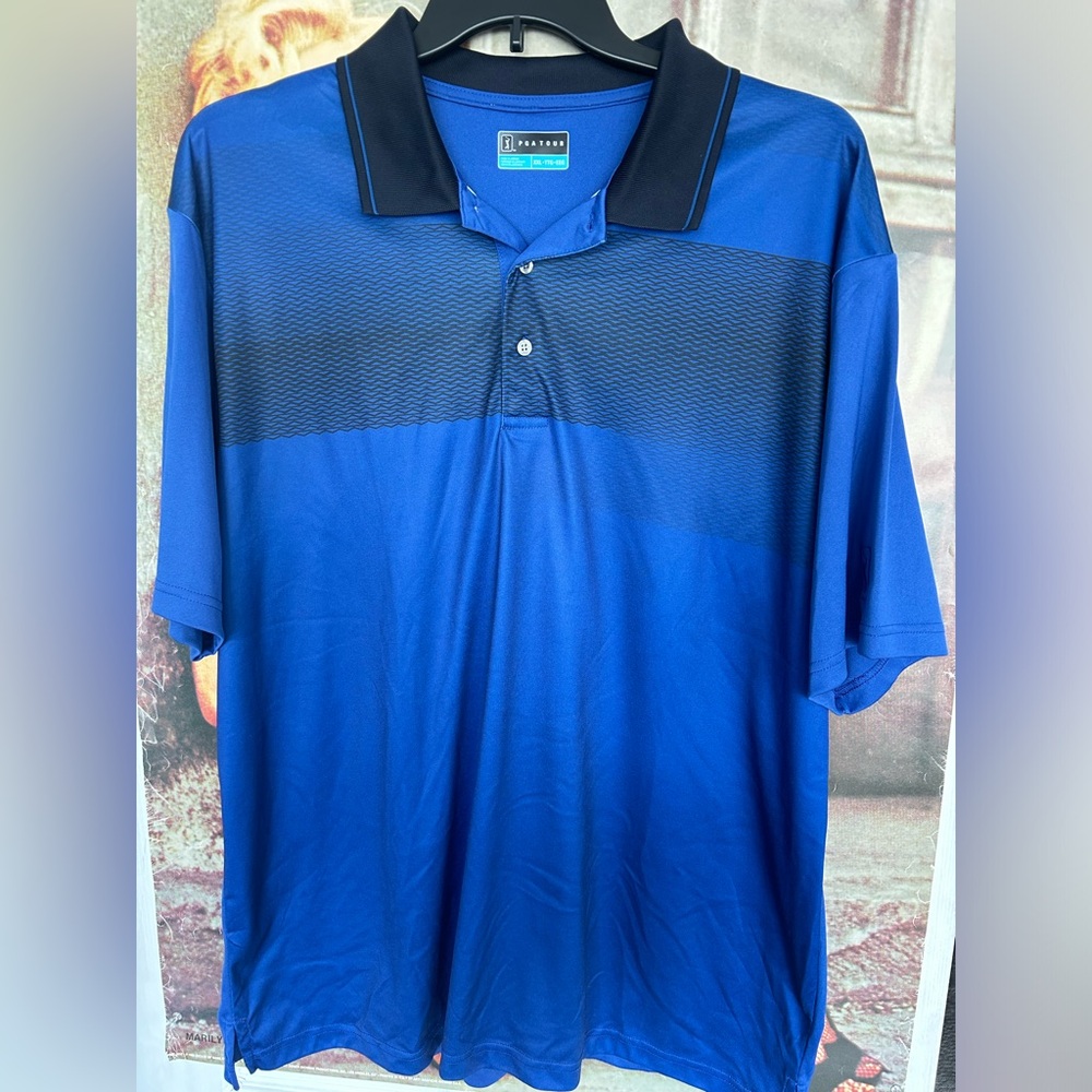 Men’s PGA Tour athletic fit golf shirt. Blue striped! Size XXL. EUC!